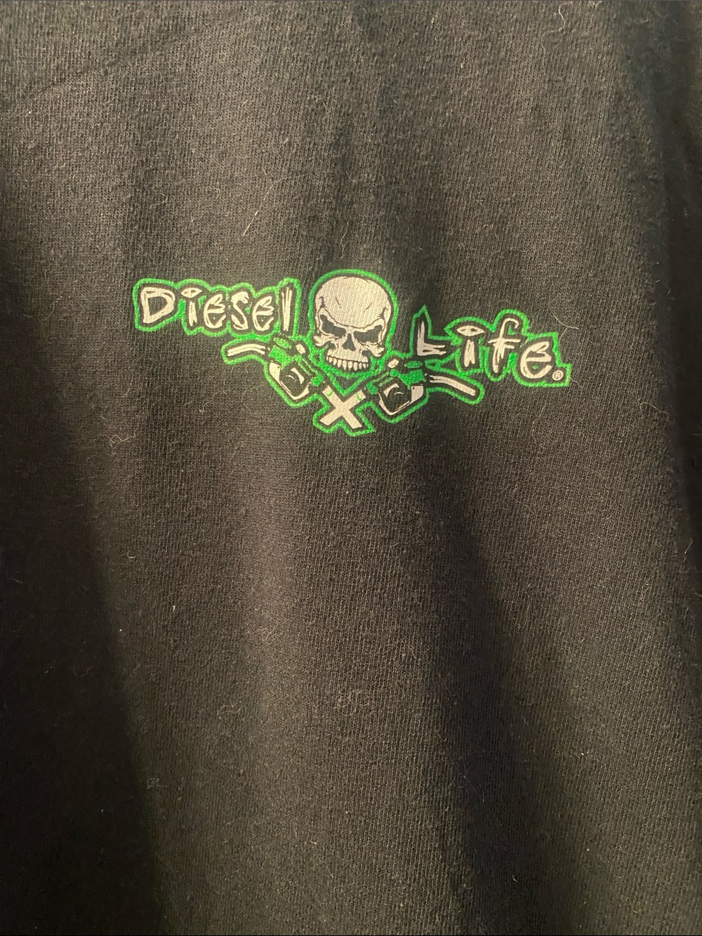Hanes Black T-Shirt with Neon Green Diesel Life Skull Accent